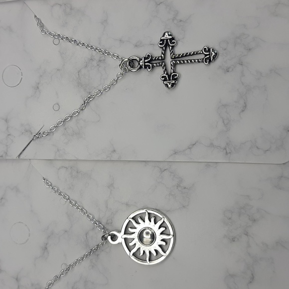 NWT Handmade Silver Plated Cross Religious Moon Sun Sky Universe Star Necklaces - Picture 6 of 8